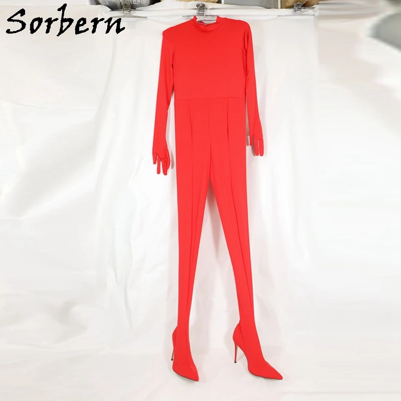 Top Trends: Sorbern Red Strechy Body Suit Long Gloves High Neck Stilettos Catsuit Custom To Body Pointed Toe Legging Boot 5 Figners Gloves Shoppable Styles - Image 3