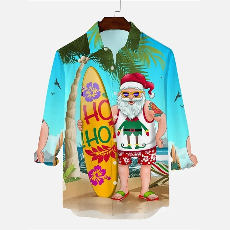 Top Trends: Funny Christmas Theme Men&#039;s Shirts Santa Claus Graphic Long Sleeve Streetwear Blouse Unisex Holiday Party Hawaiian Casual Shirt Shoppable Styles