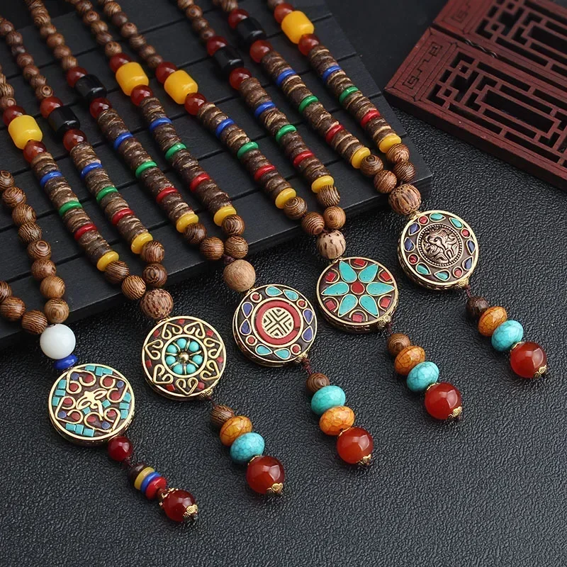 Top Trends: Hot Sales Agate Retro Ethnic Style Beading Long Sweater Chain Sandalwood Wood Bead Necklace Pendant Hangings Men Women Jewelry Shoppable Styles