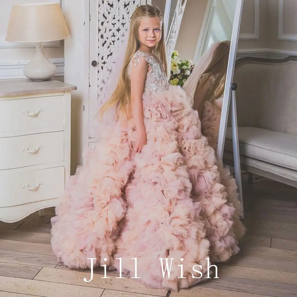 Top Trends: Jill Wish Luxury Blush Dubai Flower Girl Dress Lace Pleat Cute Princess Kids Ball Gown For Wedding Birthday Party Pageant J144 Shoppable Styles