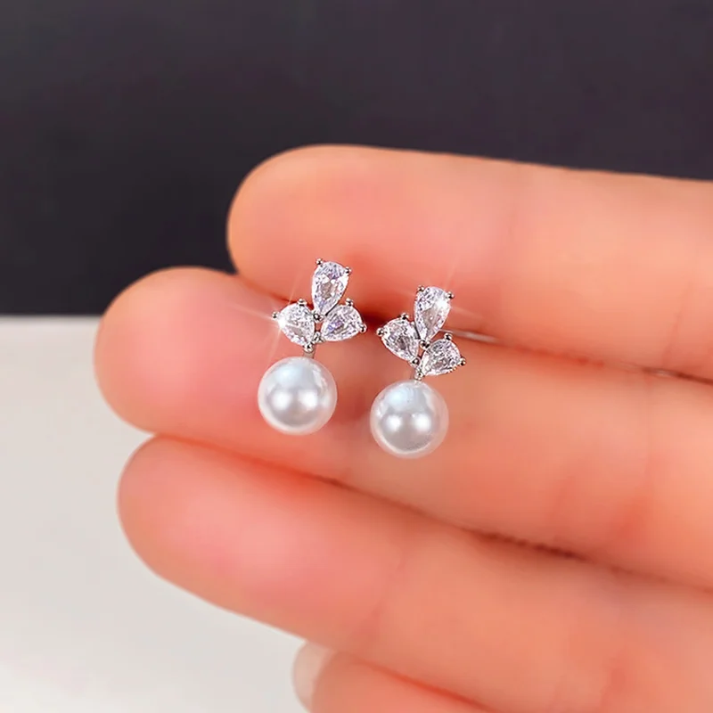 Top Trends: Huitan Dainty Simulated Pearl Earrings For Women With Shiny Cubic Zirconia Delicate Female Earrings Elegant Daily Wear Jewelry Shoppable Styles