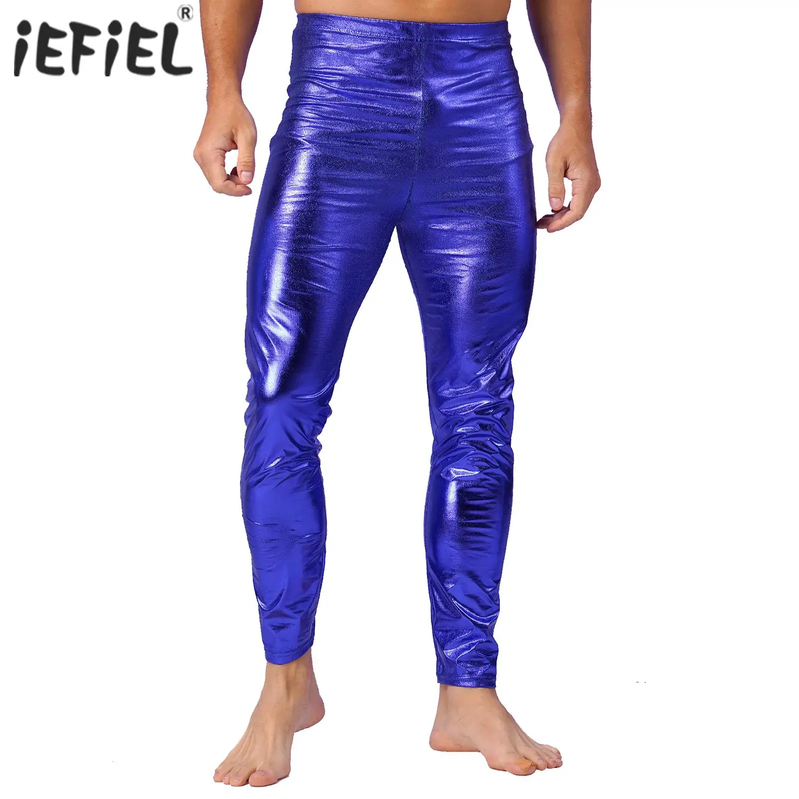 Top Trends: Mens Straight Shiny Skinny Pants Leggings Nightclub Carnivals Jazz Dance Costume Halloween Metallic Pants For Pole Dancing Shoppable Styles