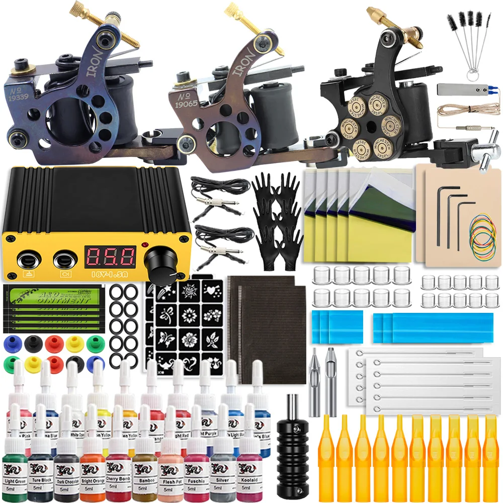 Top Trends: YANGAN Coil Tattoo Machine Kits Liner Shader Machine Tattoo Power Supply Inks Pigment Tattoo Needles For Tattoo Beginners Set Shoppable Styles