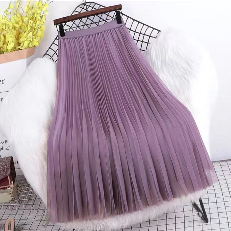 Top Trends: 2023 Spring Summer Vintage Skirts Womens Elastic High Waist Tulle Mesh Skirt Long Pleated Tutu Skirt Female Jupe Longue Shoppable Styles