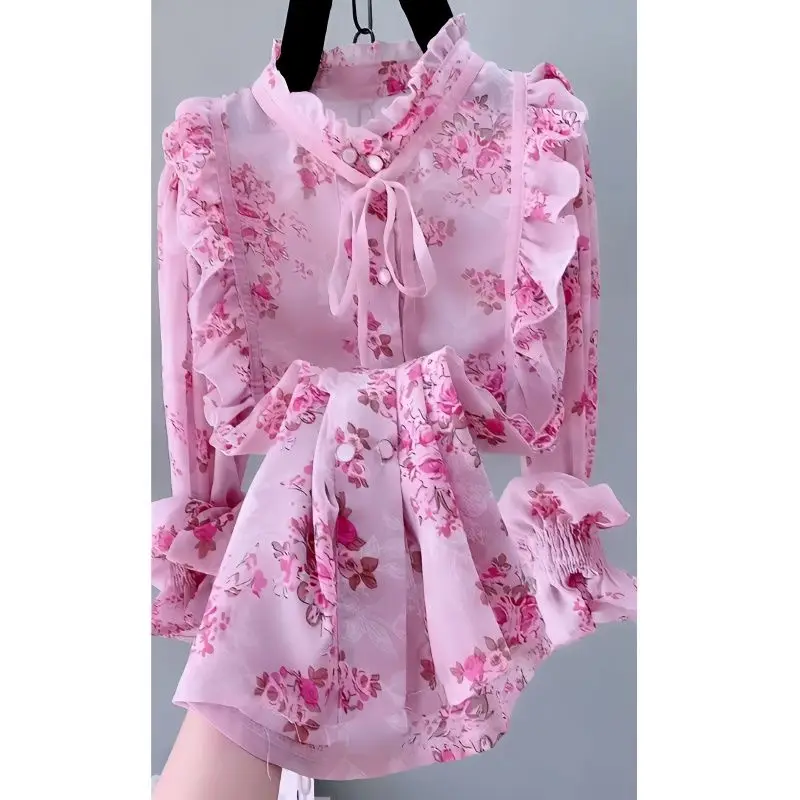 Top Trends: Women Vintage Floral Printed Ruffle Lace Up Shirts Spring Autumn Fashion Elegant Chic Sweet Blouses Long Sleeve Loose Tops Blusa Shoppable Styles - Image 4