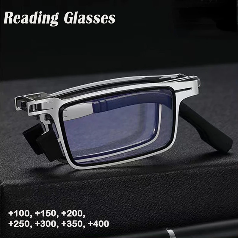 Top Trends: Portable Smart Folding Reading Glasses Blue Light Blocking For Men Metal Round Square Elder Eyeglasses Diopters Presbyopia Gafas Shoppable Styles