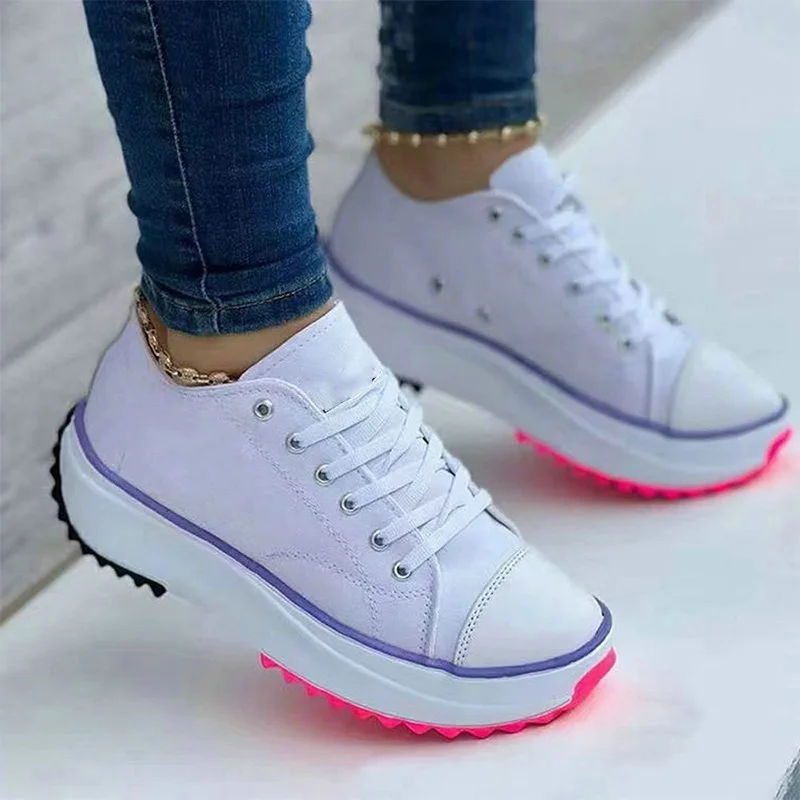 Top Trends: Casual Women Canvas Shoes Platform Lace Up Sneakers Fashion Ladies Outdoor Walking Shoes Women Sneakers Tenis De Damas Shoppable Styles