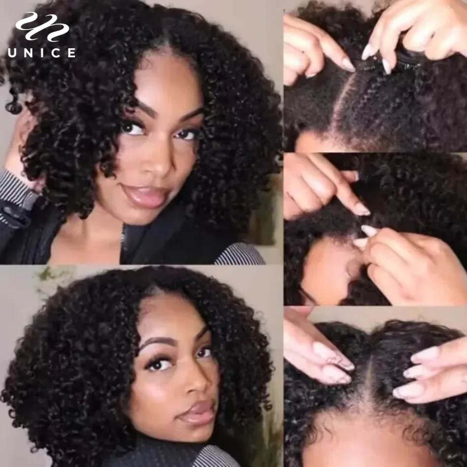 Top Trends: UNice Hair Kinky Curly V Part Wig Human Hair Upgrade Upart Wig No Leave Out Thin Part Natural Hair Wig I-Part Wig V-Part Wig Shoppable Styles