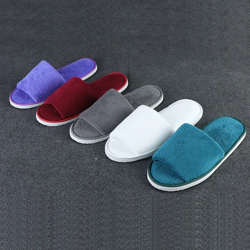 Top Trends: Solid Color Coral Fleece Women Slippers Unisex Slippers Hotel Travel Portable Spa Slippers Home Guest Indoor Half Pack Slippers Shoppable Styles