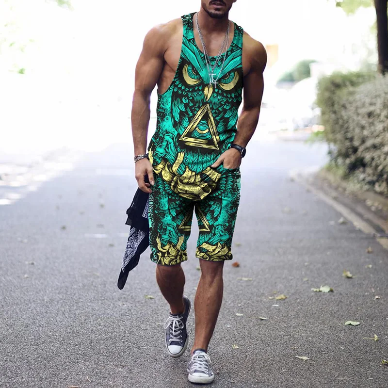 Top Trends: Summer Men's Tank Top + Sports Shorts Harajuku 3D Animal Elements Print Casual Outdoor Fitness Male Jogging Sut 2 Pieces S-4XL Shoppable Styles