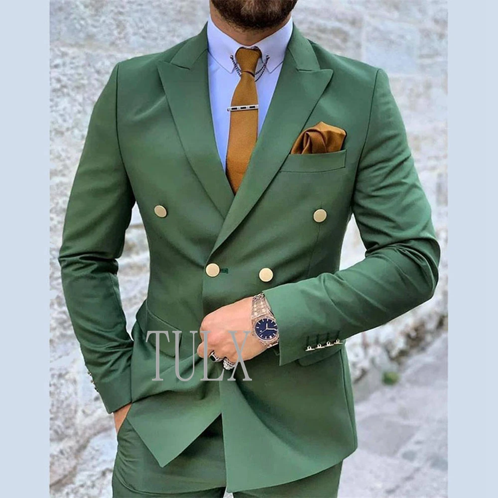 Top Trends: Men&#039;s Suit 2023 Peak Lapel Double Breasted Slim Fit Formal Wedding Party Suits Groomsmen Blazer Pants 2 Pieces Terno Masculino Shoppable Styles