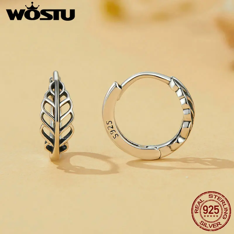 Top Trends: WOSTU Original 925 Sterling Silver Autumn Leaf Earrings Ear Buckles Oxidized Silver Fine Jewelry For Women Wedding Party Gift Shoppable Styles