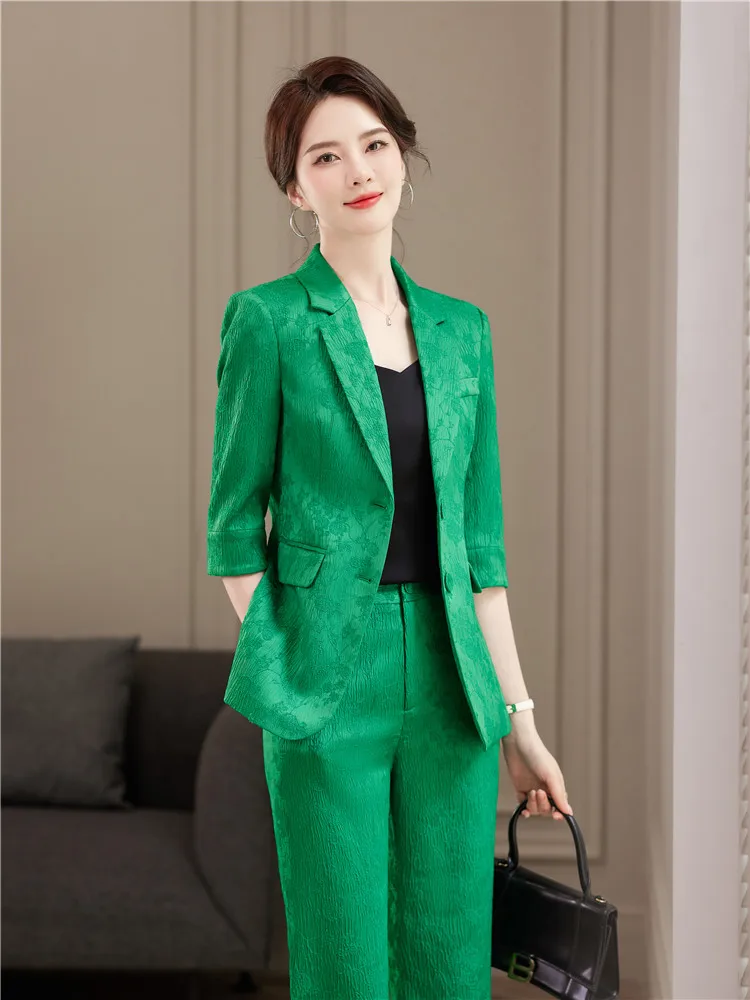 Top Trends: Blazer Pantsuits Two Piece Set Office Ladies Women Green Blue Kahki Business Single Buttons Formal Wide Leg Pants Trousers Suit Shoppable Styles