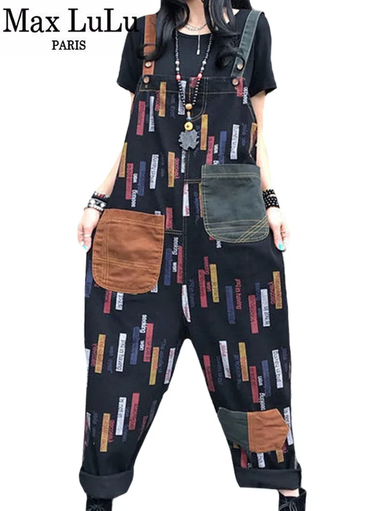 Top Trends: Max LuLu Autumn Fashion Denim Overalls Womens Printed Vintage Loose Jeans Ladies Casual High Waist Harem Pants Punk Streetwear Shoppable Styles