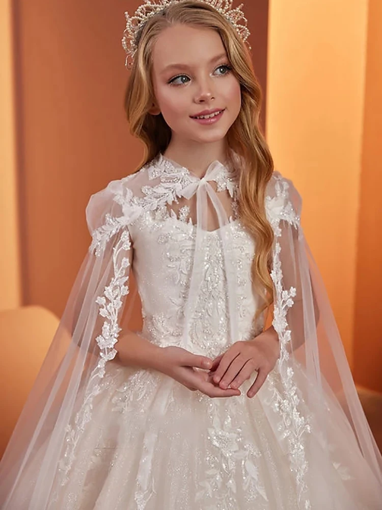 Top Trends: Ivory Sequins Exquisite Princess Ball Gown First Communion Prom Costumes Flower Girls Dresses For Weddings With Cape Shoppable Styles