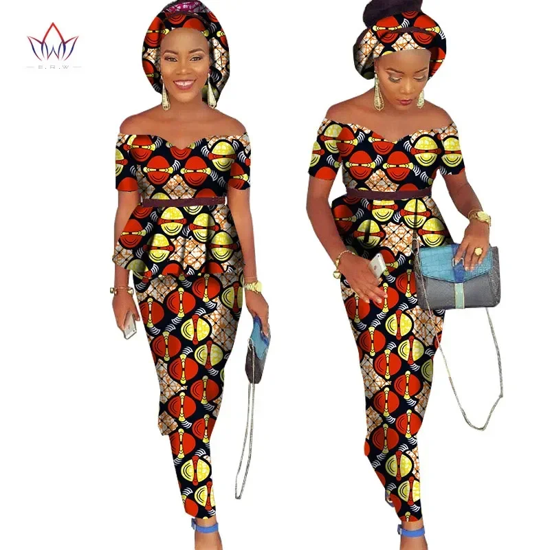 Top Trends: African Bazin Riche Dress For Women 2 Pieces Set Tops &amp; African Print Skirt With Headscarf Bodycon Skirt Plus Size 6XL WY1072 Shoppable Styles