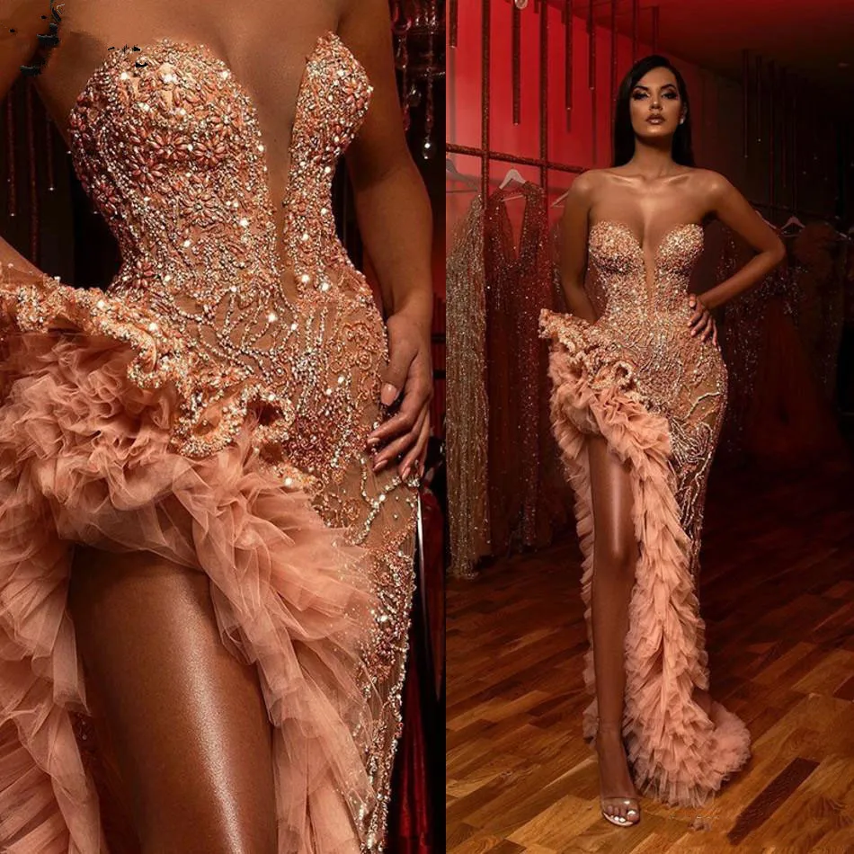 Top Trends: Luxury Sweetheart Mermaid Prom Dress 2023 Sparkly Beaded Ruffles High Slit Arabic Evening Gowns Vestidos De Ocasión Formales Shoppable Styles