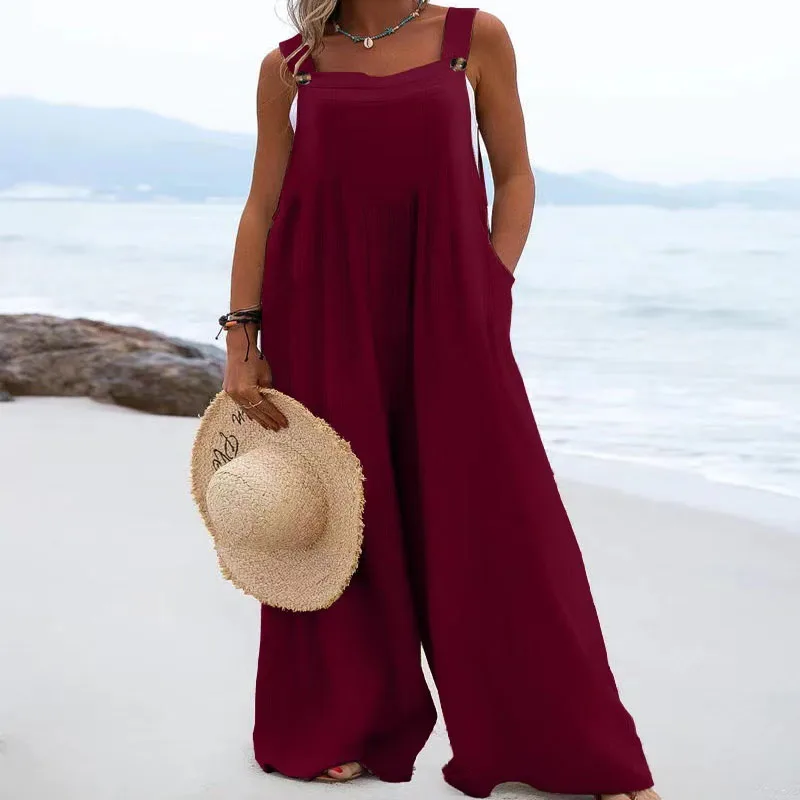 Top Trends: 2023 Spring And Summer New Temperament Versatile Women&#039;s Folk Fashion Trend Button Solid Color Wide Leg Sleeveless Jumpsuit Shoppable Styles