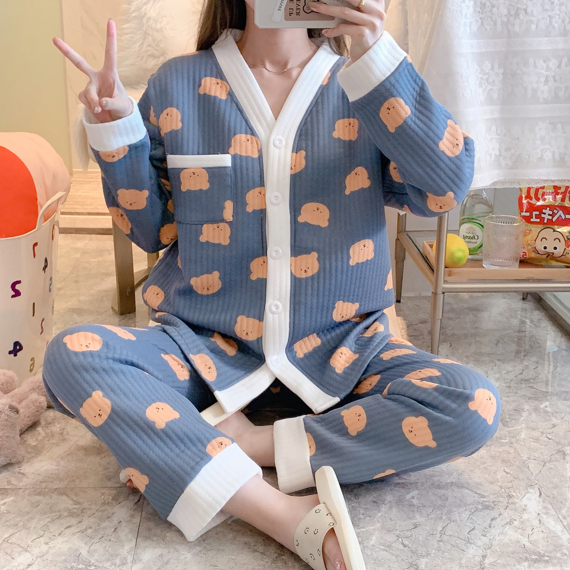 Top Trends: Autumn Winter Maternity Nursing Sleepwear Fashion Printing Pregnant Woman Breastfeeding Pajamas Suits Lactation Clothes Set Warm Shoppable Styles