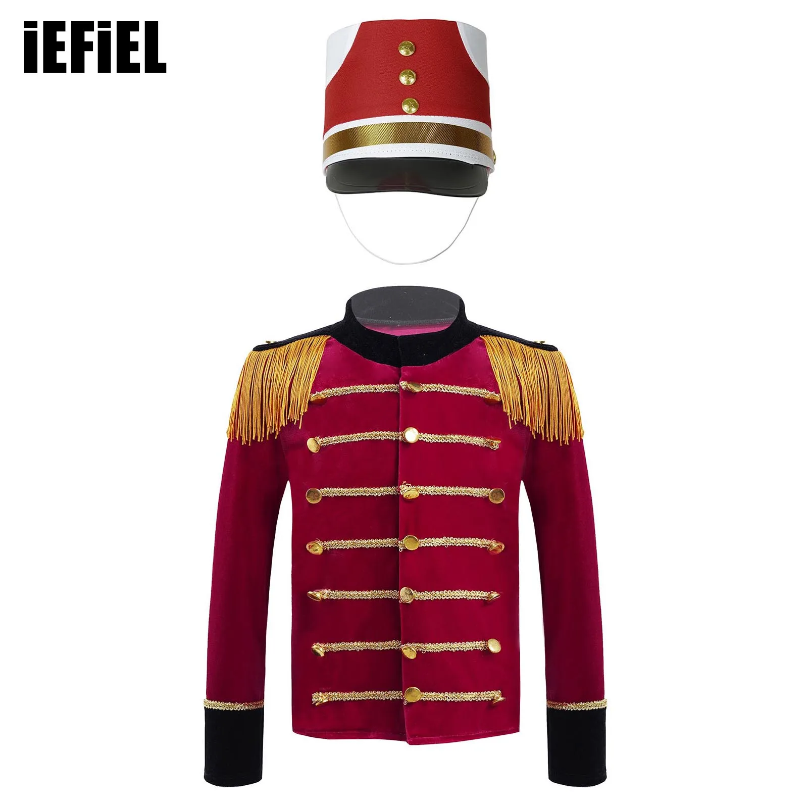 Top Trends: Kids Boys Nutcracker Costume Drum Trumpet Team Honor Guard Performance Uniform Long Sleeve Tassels Tops+ Hat Halloween Party Set Shoppable Styles