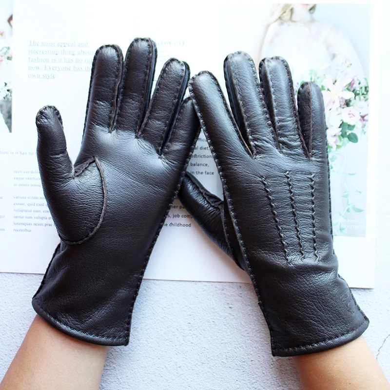 Top Trends: Deerskin Gloves Women's Leather Hand Stitched Fleece Lining Fall Winter Warm Ladies Vintage Simple Style Finger Gloves Shoppable Styles