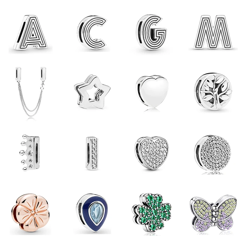 Top Trends: New Original 925 Sterling Silver Alphabet Clip Stopper Charms Beads Fit Pandora Reflections Bracelet DIY Women Jewelry Shoppable Styles