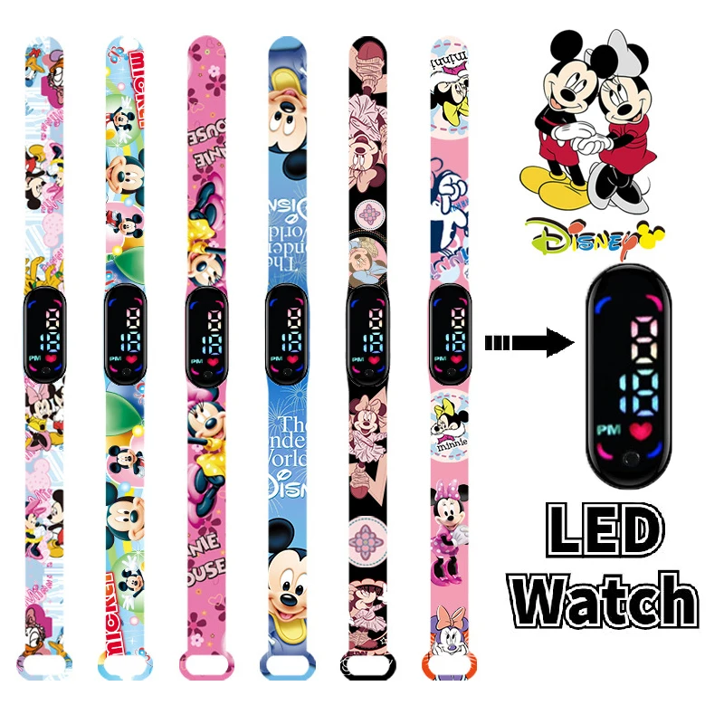 Top Trends: Disney Mickey Minnie Children's Watch Cartoon Character Donald Duck Daisy LED Electronic Sports Waterproof Bracelet Kids Watches Shoppable Styles