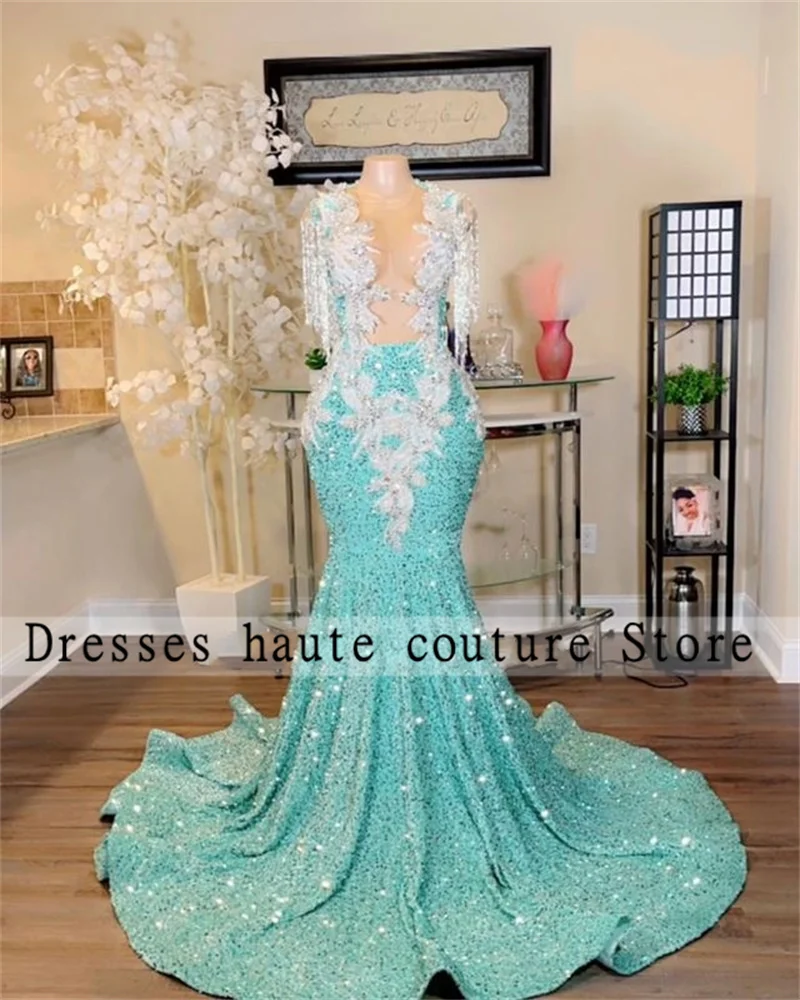 Top Trends: Glitter Sequins Appliques Mermaid Prom Dresses 2024 For Black Girls Sexy Rhinestones Crystal Tassel Party Gowns Robe De Bal Shoppable Styles