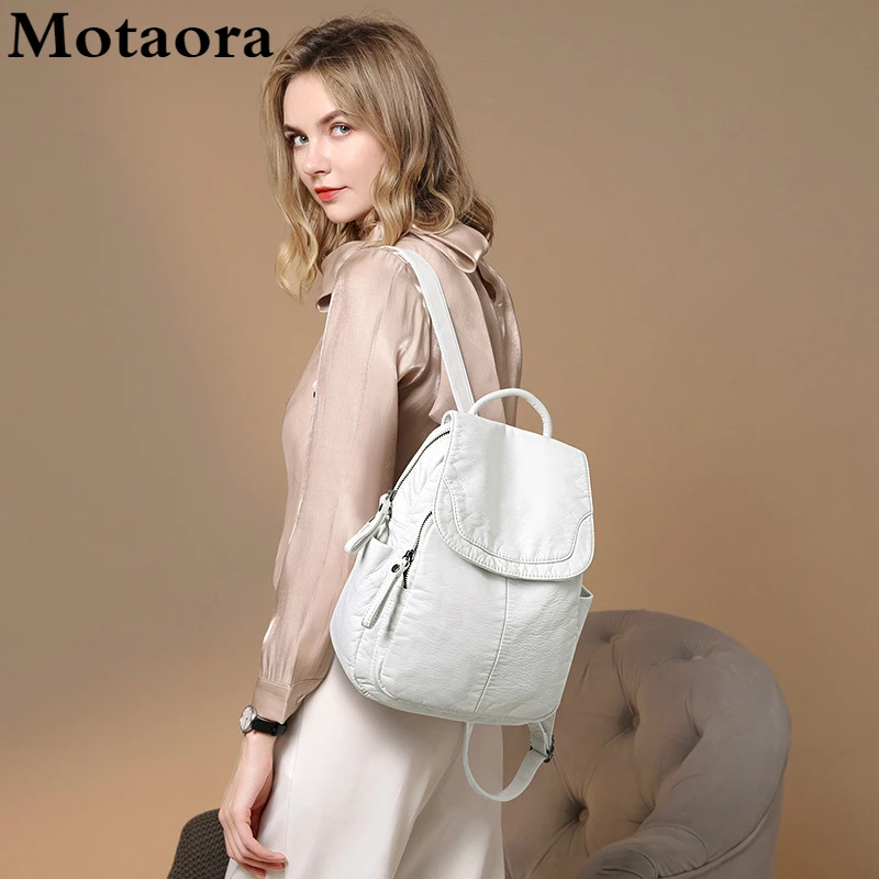 Top Trends: Motaora Women&#039;s Backpack White Washed Leather Backpack Female Small School Bags For Teenage Girls All-match Casual Travel Bag Shoppable Styles