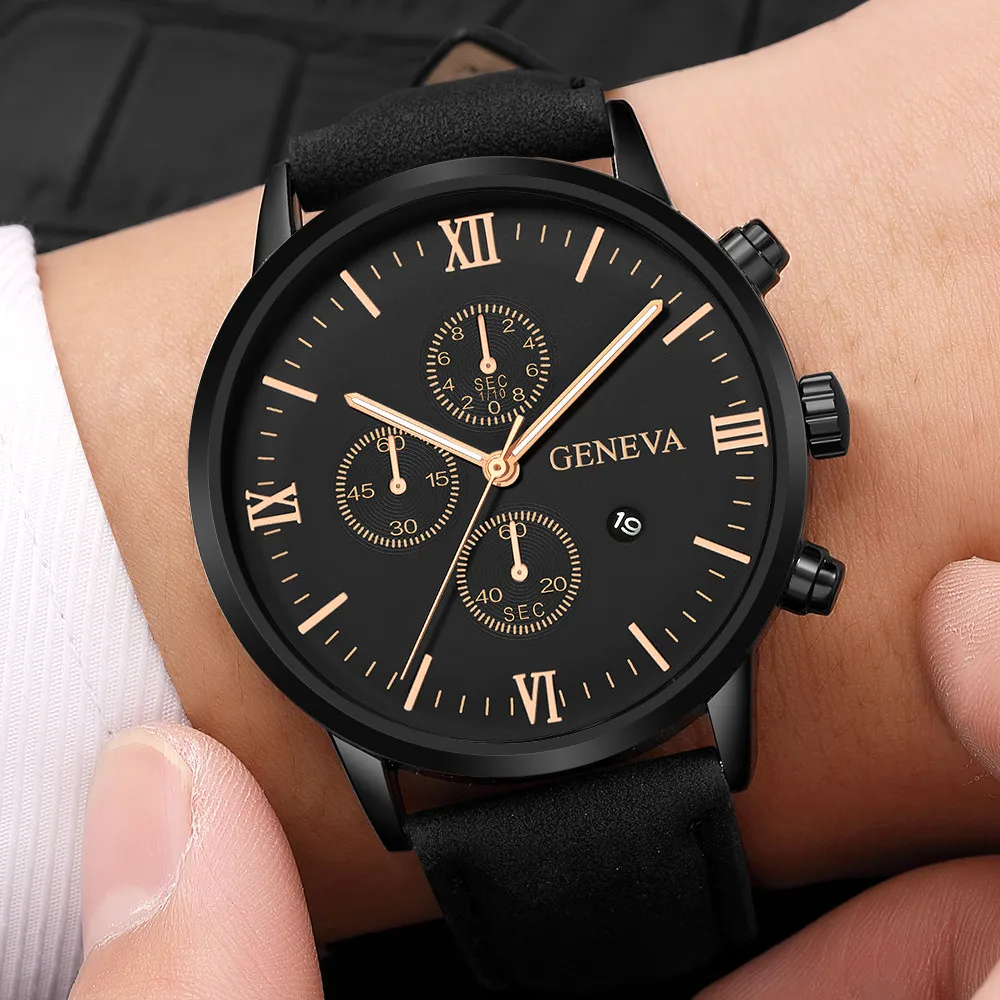 Top Trends: 2022 Men&#039;s Casual Fashion Business Sports Watch Geneva Leather Strap Calendar Quartz Watch Shipment Relj Hombre Montre Homme Shoppable Styles