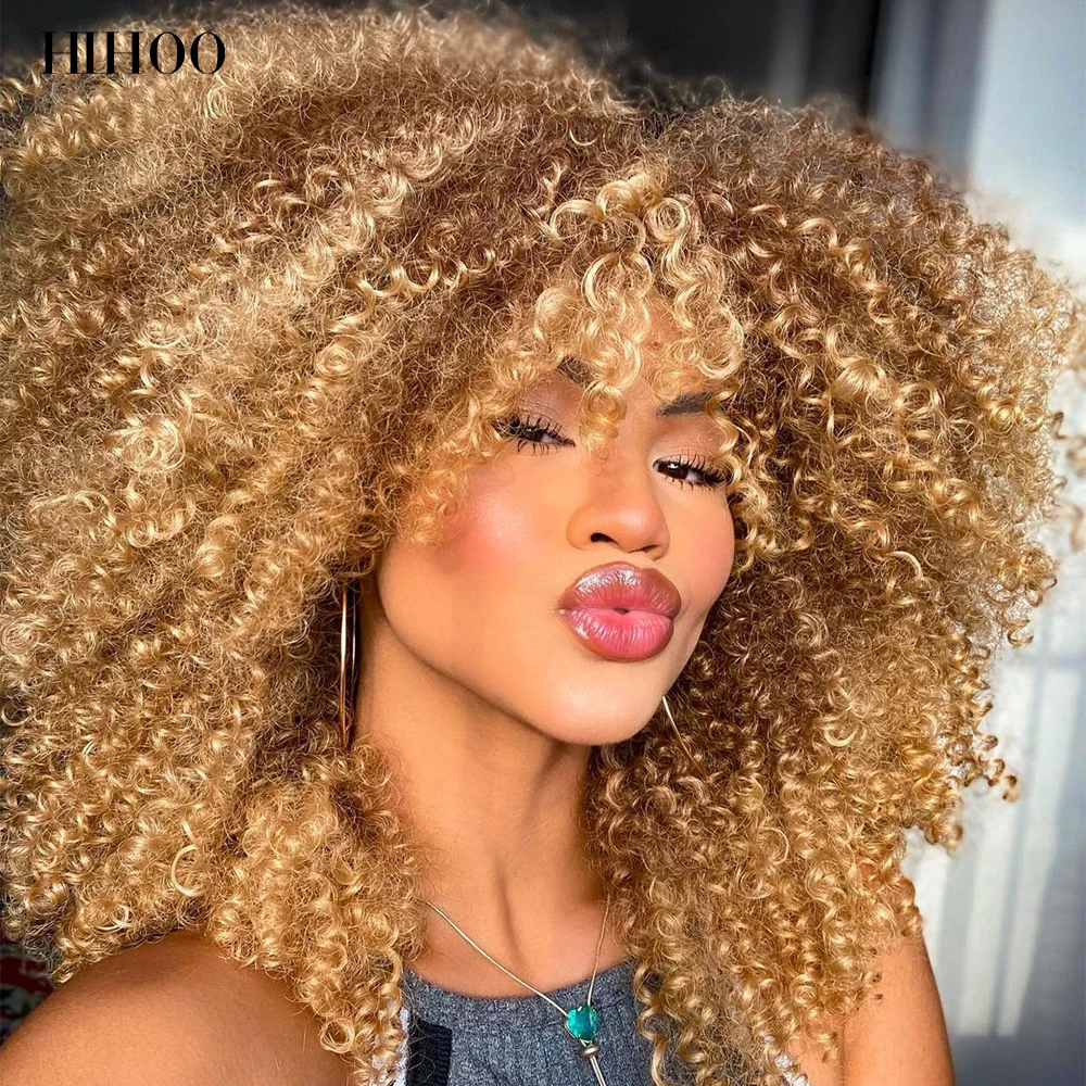 Top Trends: Short Hair Afro Kinky Curly Wigs With Bangs For Black Women Natural Synthetic Ombre Glueless Blonde Pink Red Cosplay 16&#039;&#039; Shoppable Styles