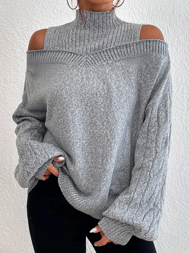 Top Trends: 2023 Autumn Winter New Off Shoulder High Neck Long Sleeve European And American Sweater Loose Knit Cardigan Shoppable Styles