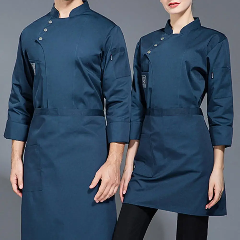 Top Trends: Men Women Chef Uniform Stand Collar Single-breasted Pocket Restaurant Uniform Waterproof Anti-dirty Bakery Food Chef Tops Shoppable Styles