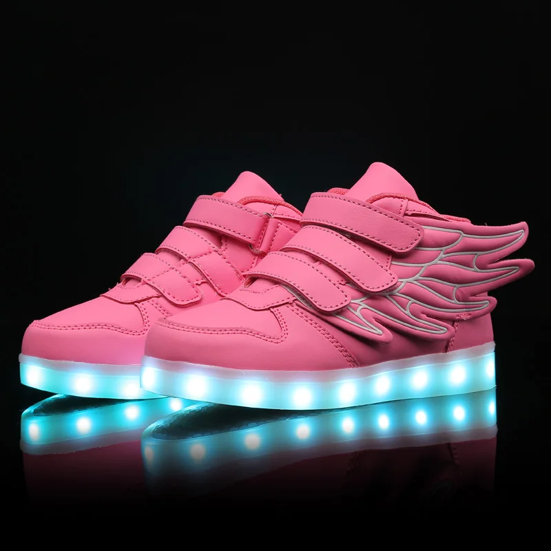 Top Trends: Brand Kids High-top Lights Up Shoes USB Charger LED Children Shoes Waterproof Leather With Wing Kids Luminous Shoes Tennis Shoes Shoppable Styles