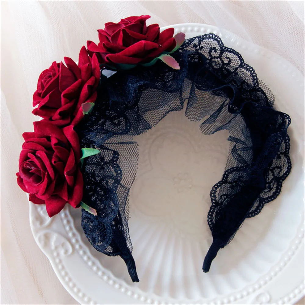 Top Trends: Halloween Headband Ladies Girls Day Of The Dead Red Rose Flowers Headdress Floral Hair Band Party Cosplay Women Hair Accessories Shoppable Styles