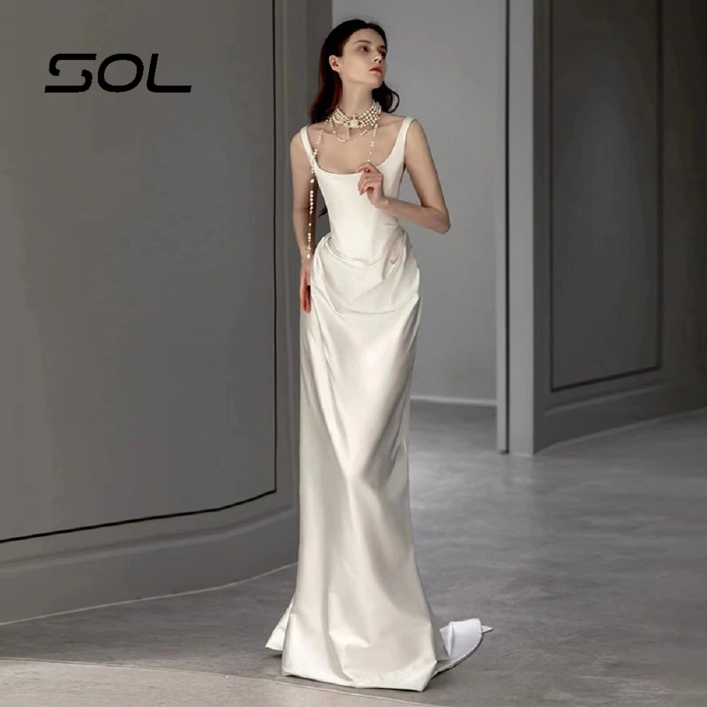 Top Trends: SOL Sexy Boat-Neck Sheath Spaghetti Straps Satin Wedding Dress For Women Simple Backless Mermaid Bride Gowns Vestido De Noiva Shoppable Styles