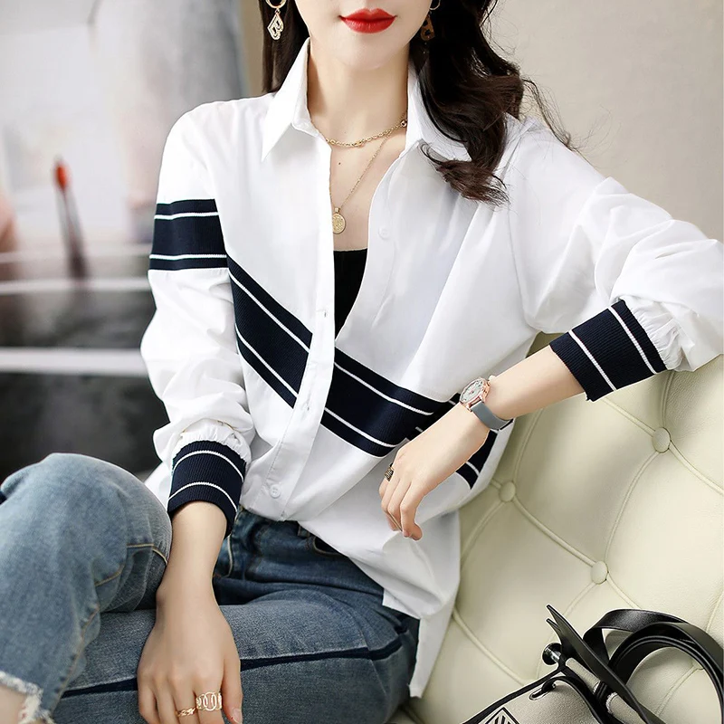 Top Trends: Fashion Lapel Button Spliced Asymmetrical Shirts Women's Clothing 2023 Autumn Winter Loose Casual Tops Commuter Blouses Shoppable Styles