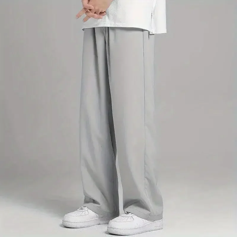 Top Trends: 2024 Spring New Solid Color Straight Pants Man Elastic Waist Loose Casual Harajuku Trousers Japanese Style Thin Style Clothes Shoppable Styles - Image 2