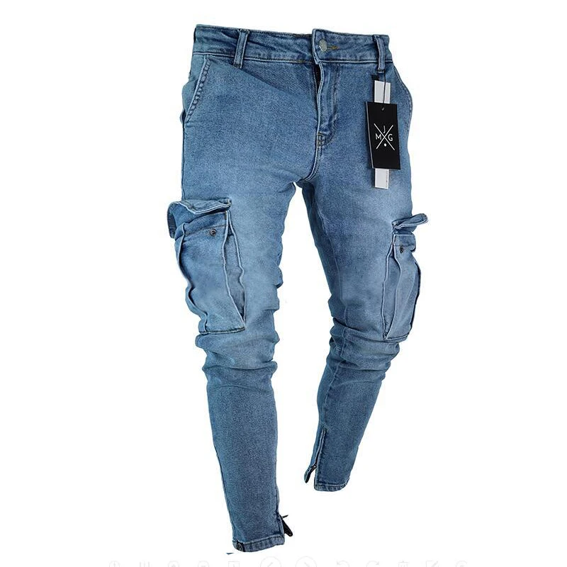 Top Trends: Mens Stretchy Skinny Ripped Jeans Men Side Pocket Washed Slim Denim Pants Biker Jeans Fashion Sweatpants Hip Hop Trousers Jogger Shoppable Styles