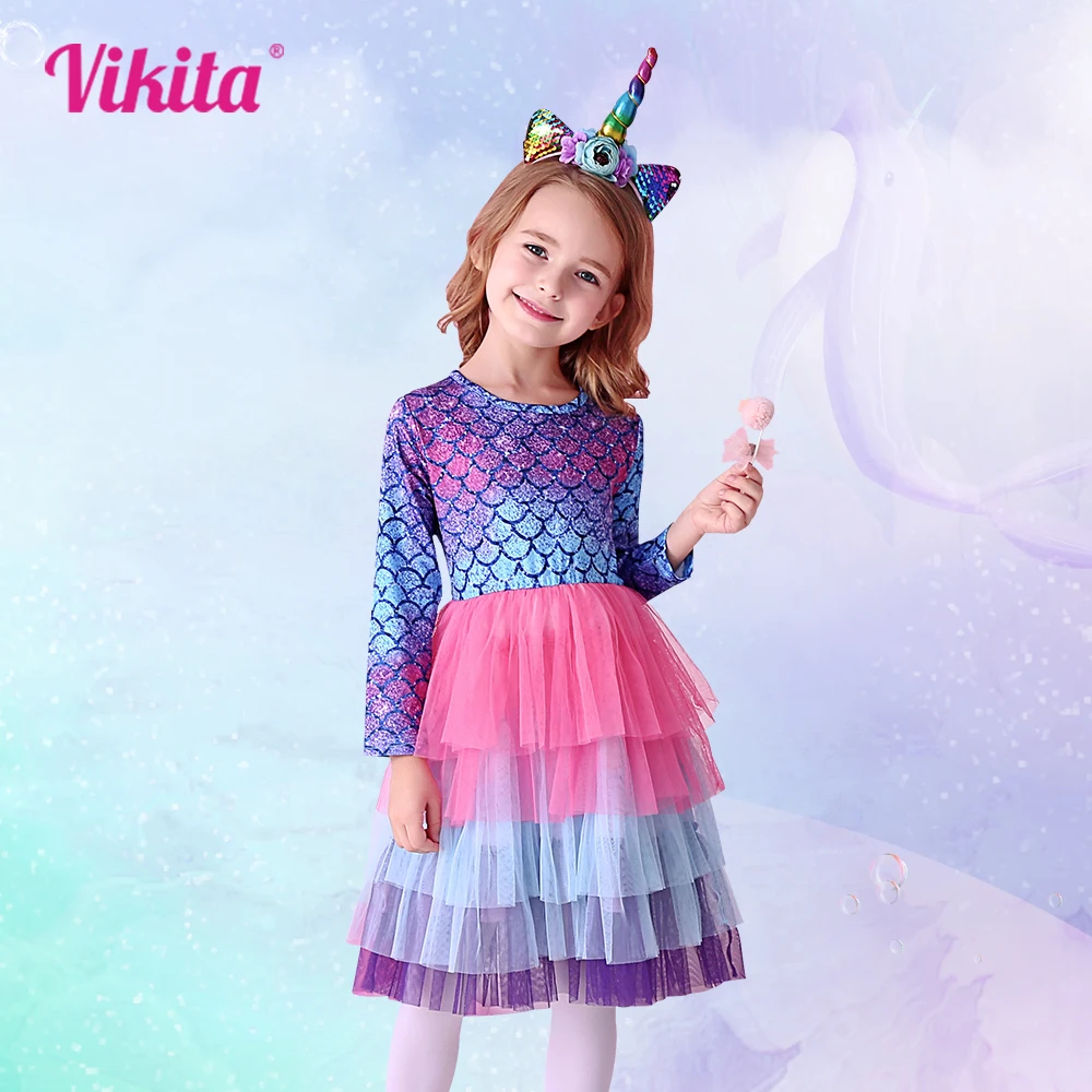 Top Trends: VIKITA Kids Tutu Dress For Girls Long Sleeve Party Prom Vestidos Toddlers Mermaid Unicorn Dresses Kids Princess Autumn Dress Shoppable Styles