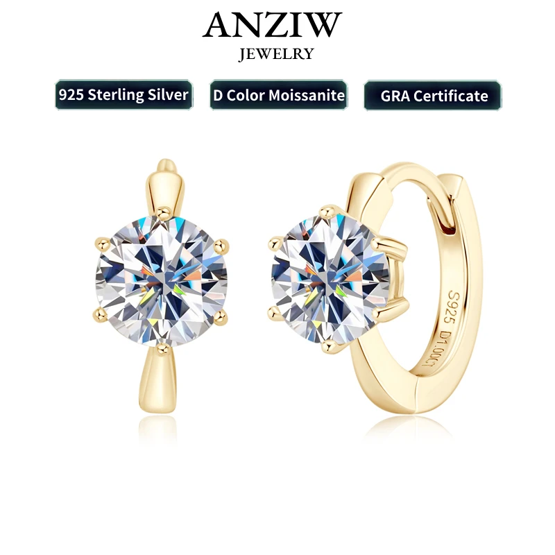 Top Trends: Anziw D1.0ct Moissanite Earrings Solitaire Hoops For Women 925 Silver Gold Huggie Earring Wedding Engagement Jewelry Girl Gift Shoppable Styles