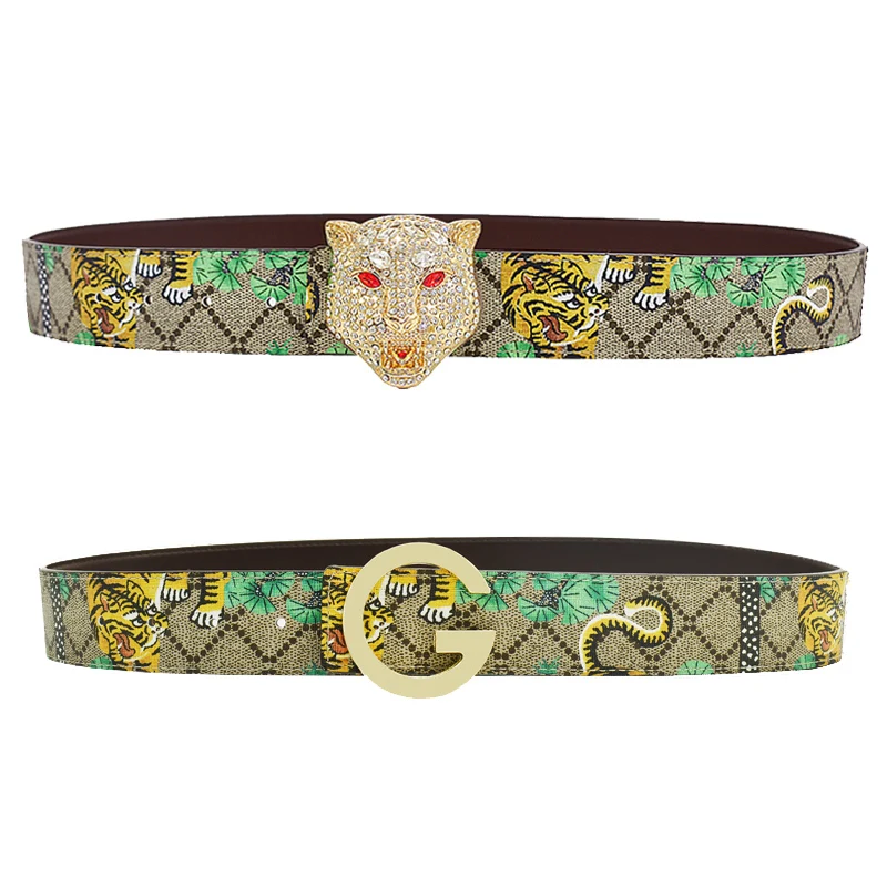 Top Trends: Western Fashion Leisure Men Leather Belt Jeans Green Tiger Pattern Gold Silver Diamond Leopard Buckle Strap Shoppable Styles