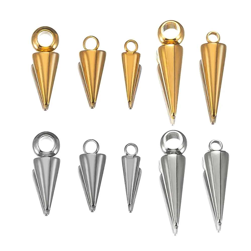 Top Trends: 10PCS Stainless Steel Cone Charms Pendants Retro Spike Beads Charms Pendants For Women Man Hoop Earring Jewelry Making Supplies Shoppable Styles