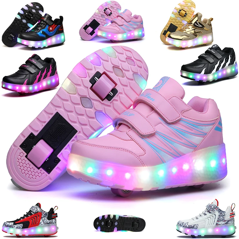 Top Trends: New 28-40 USB Charging Children Sneakers With 2 Wheels Colorful Light Girls Boys Led Kids Women Roller Skate Casual Toys Shoes Shoppable Styles