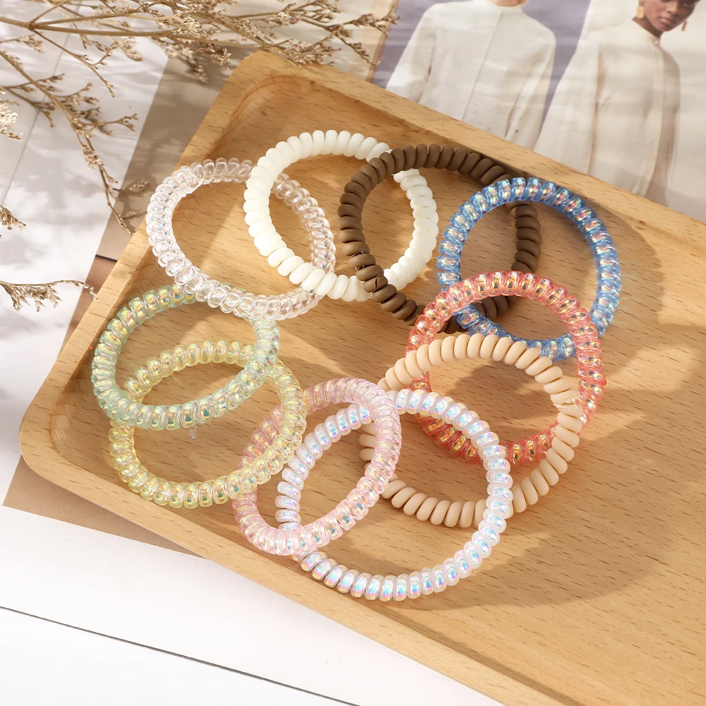 Top Trends: 6PCS Phone Cord Spiral Hair Ties Colorful Elastic Hair Bands Plastic Rubber Telephone Cord Scrunchies Hair Accessories Headwear Shoppable Styles - Image 5