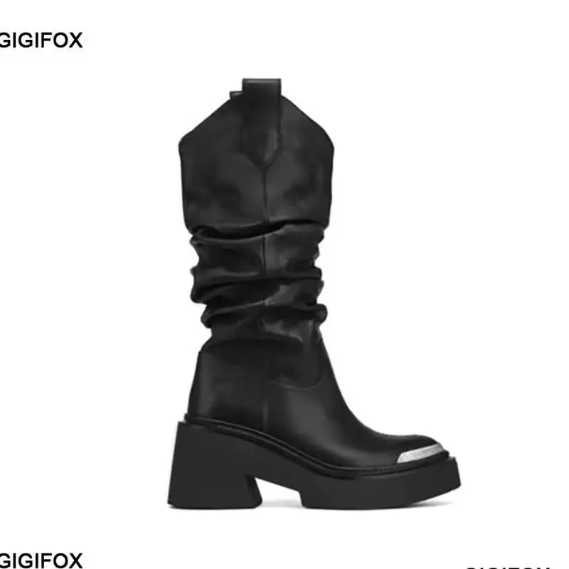 Top Trends: GIGIFOX Platform Boots For Women Chunky High Heeled Mid Calf Boots Metal Toe Design Fashion Street Style Punk Goth Shoes Winter Shoppable Styles