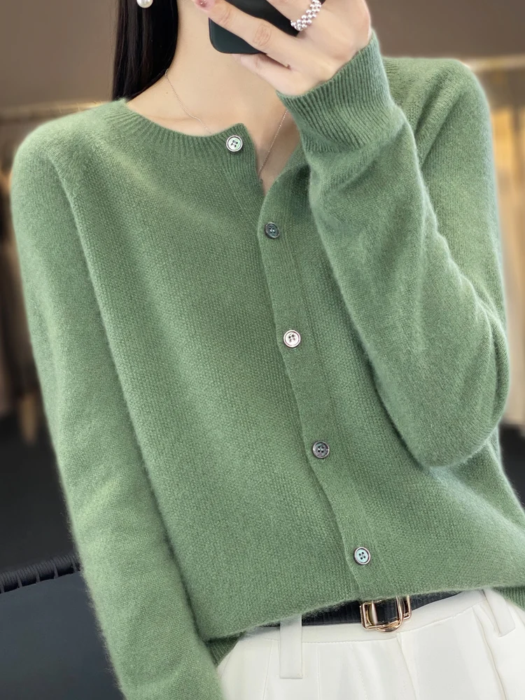 Top Trends: Aliselect Long Sleeve Women Knitwear Cashmere Knit 100% Pure Merino Wool Spring Autume O-Neck Top Cardigan Sweater Clthing Coat Shoppable Styles