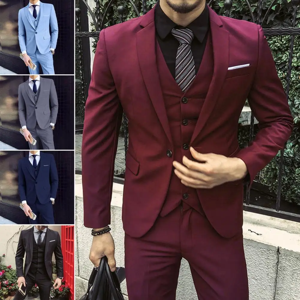 Top Trends: Men Three-piece Suit Premium Men&#039;s Wedding Suit Set Formal Business Style Slim Fit Coat Pants Vest Silky Smooth Anti-wrinkle Shoppable Styles