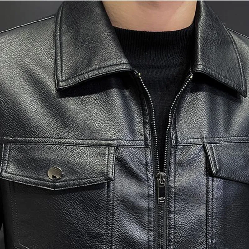 Top Trends: 2022 Autumn Fashion Trend Coats Male New Style Slim Fit Lapel-Up Collar Motorcycle Leather Jacket Men's PU Leather Jacket S-5XL Shoppable Styles - Image 5