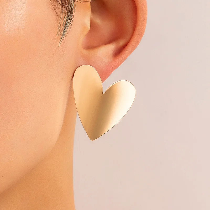 Top Trends: Gold Color Big Heart Stud Earrings For Women Korean Daily Life Minimalist Piercing Ear Fashion Statement Female Jewelry Shoppable Styles